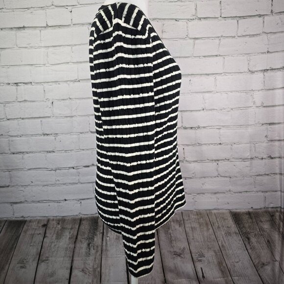 LIZ CLAIBORNE CREW NECK RIBBED STRIPPED SWEATER BLACK AND WHITE WOMENS LARGE - Picture 5 of 8